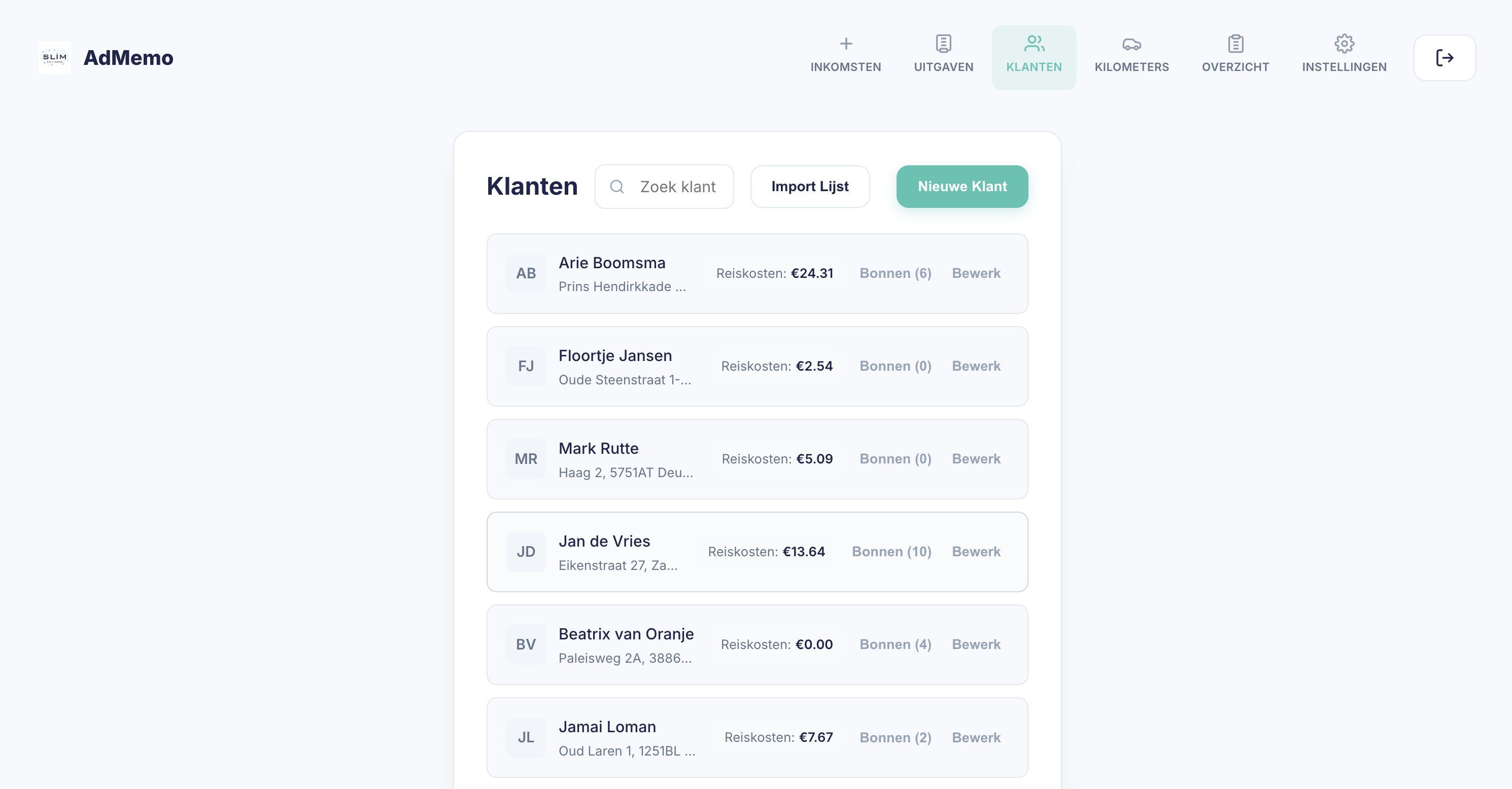 Klantenoverzicht screenshot