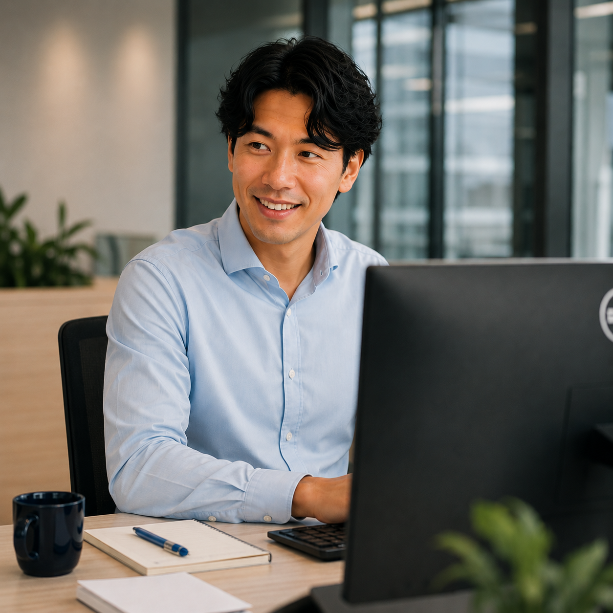 Zakelijke professional werkt achter een laptop op kantoor