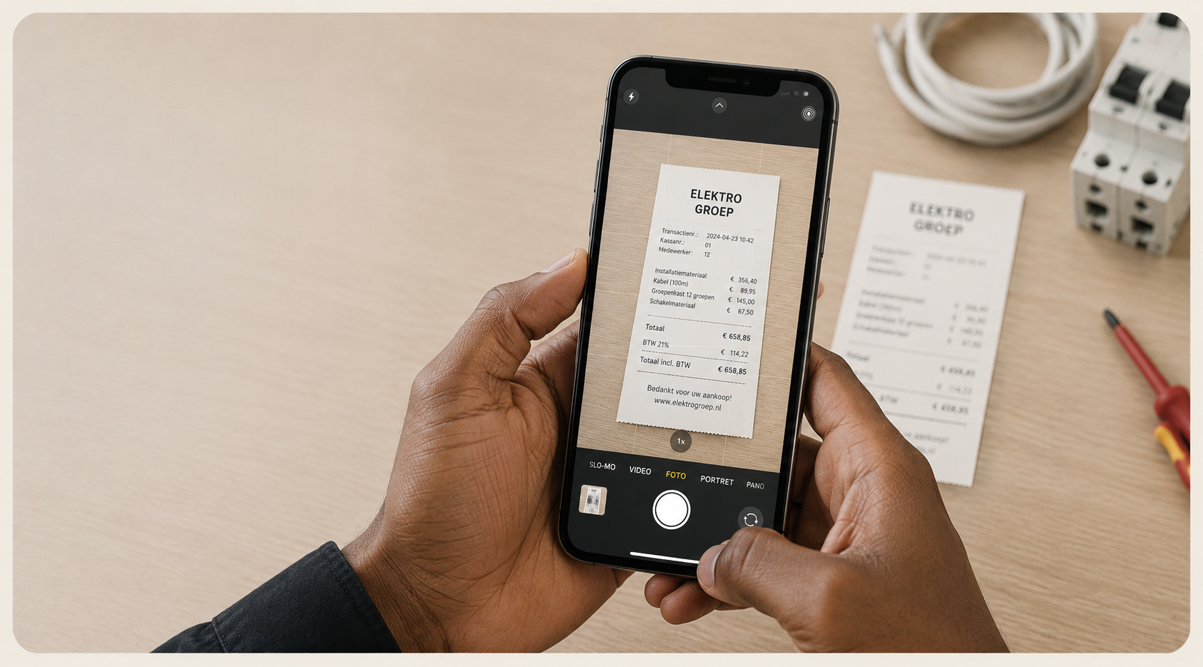 Ondernemer scant een bon met zijn telefoon