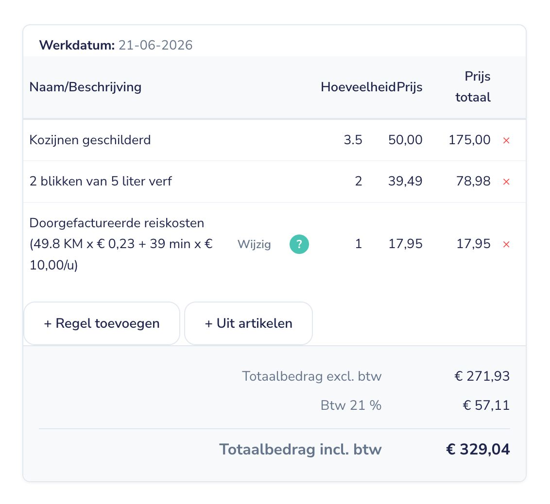 AdMemo turns hours, material and travel costs into work order lines.